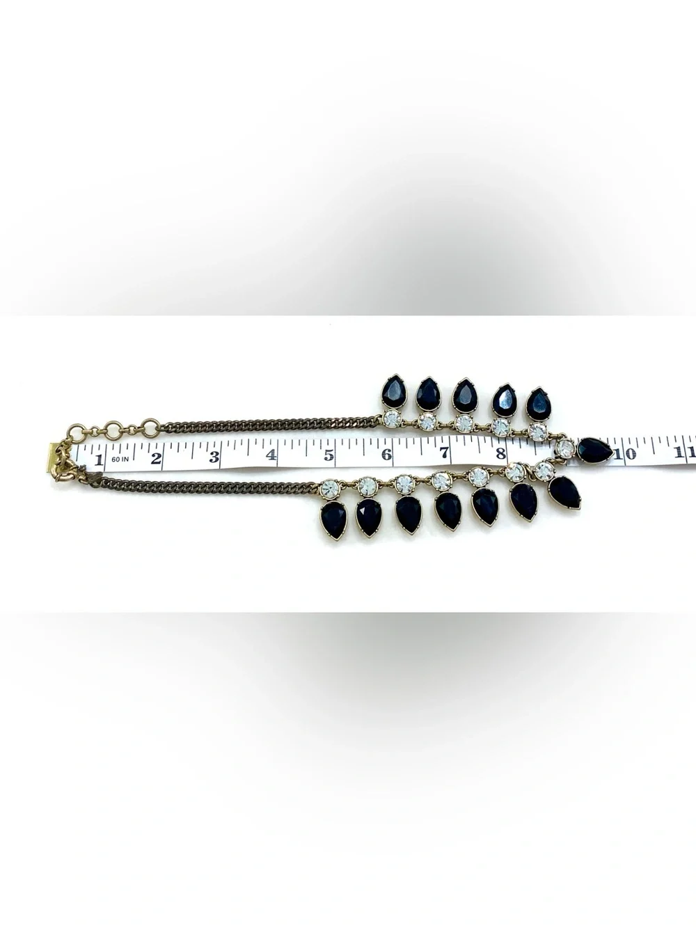 J. Crew Shimmering Gold-Tone Necklace with Black Teardrop and Clear Stones